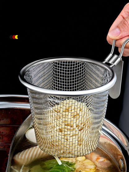 Stainless Steel Blanching Strainer – Mesh Spaghetti / Pasta Cooker Utensil with Long Handle