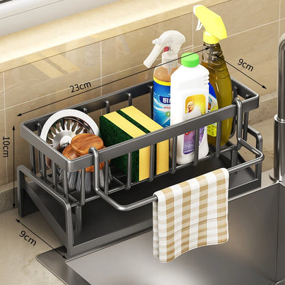 Kitchen Sink Tap-Mounted Storage Shelf with Drainage Rack Organizer