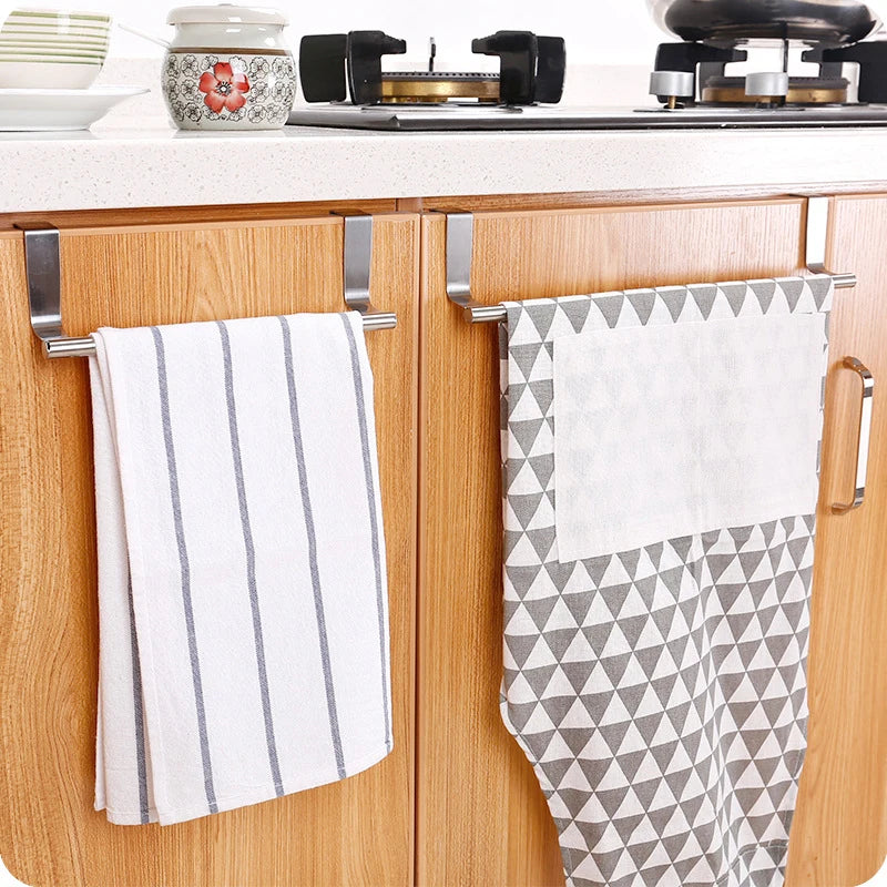 Kitchen Cabinet Door Towel Bar Stainless Steel Punch-free Hooks