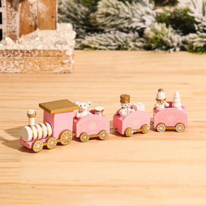 Christmas Wooden Train Set Holiday Decoration Santa Snowman Kids Gift Toy