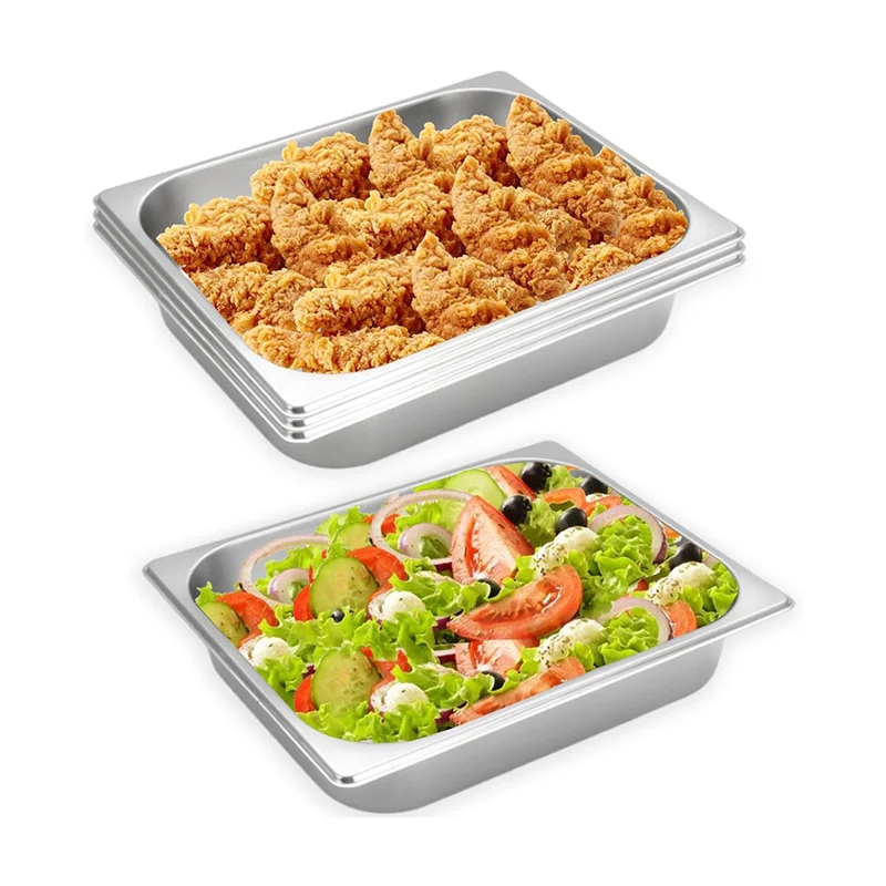 4-Pcs Half-Size Stainless Steel Steam Table Pans – 2.5 Inch Deep Catering Food Pan