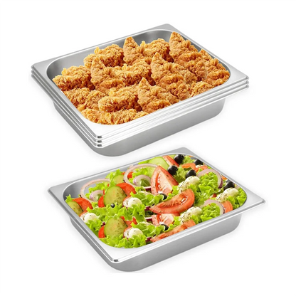 4-Pcs Half-Size Stainless Steel Steam Table Pans – 2.5 Inch Deep Catering Food Pan