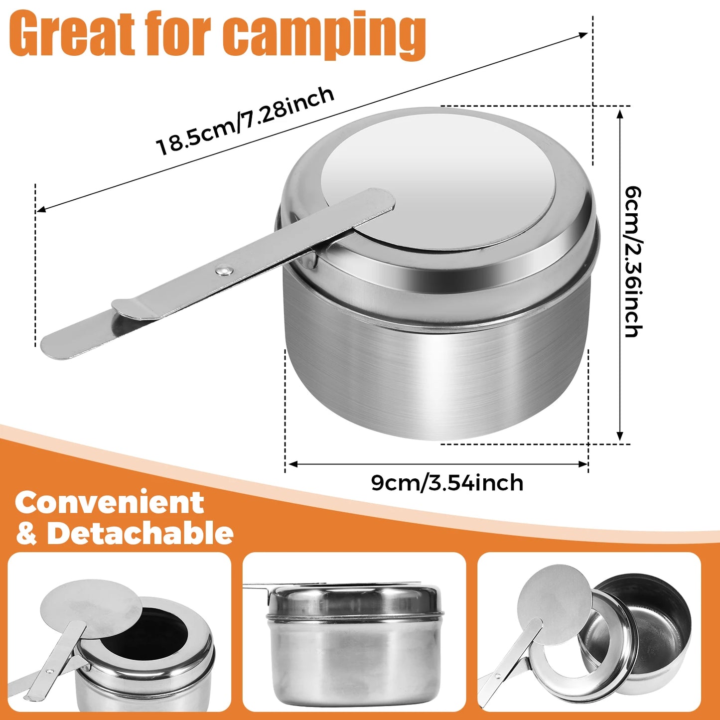 6-Pcs Stainless Steel Chafing Fuel Holder with Safety Cover – Round Buffet Set