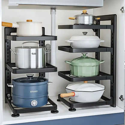 Kitchen Multi-Tier Stainless Steel Pot Rack Under Sink Storage Space Saver