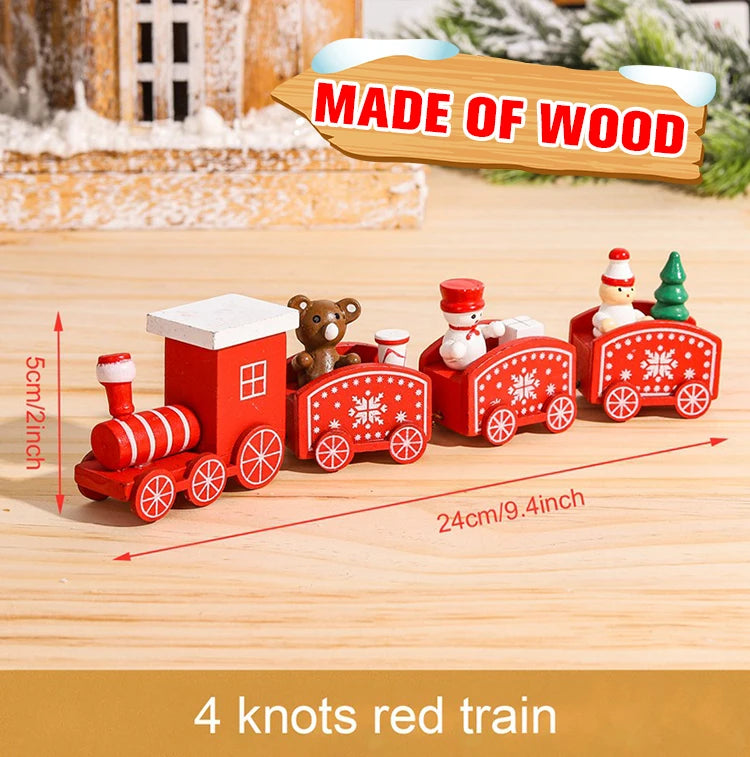 Christmas Wooden Train Set Holiday Decoration Santa Snowman Kids Gift Toy