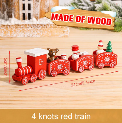 Christmas Wooden Train Set Holiday Decoration Santa Snowman Kids Gift Toy