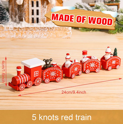 Christmas Wooden Train Set Holiday Decoration Santa Snowman Kids Gift Toy