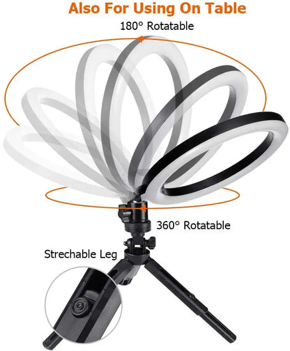 10" LED Ring Light with Tripod – Bi-Color 3200K-5600K, Selfie & Photography Lighting, USB Powered