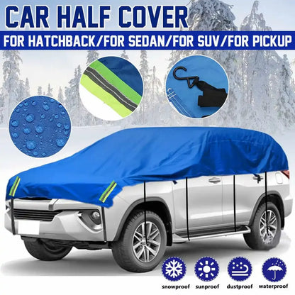 Polyester Outdoor Car Half Cover – Universal Fit for Sedan, SUV, Hatchback & Pickup, All-Weather Protection