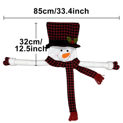 Large Plush Snowman Christmas Tree Topper | Red & Black Buffalo Plaid Tree Hugger Decoration