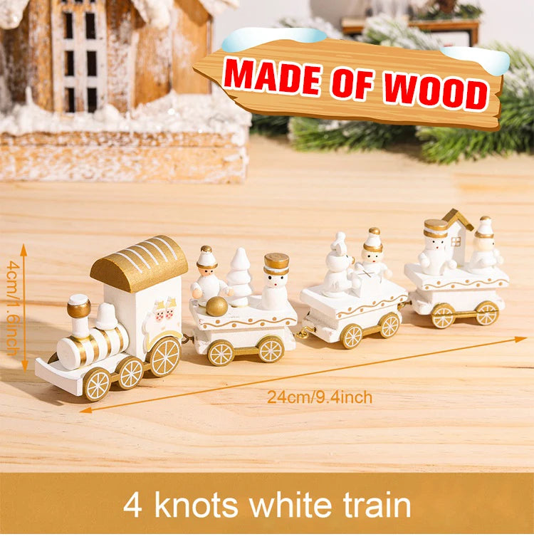 Christmas Wooden Train Set Holiday Decoration Santa Snowman Kids Gift Toy