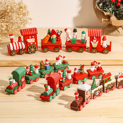 Christmas Wooden Train Set Holiday Decoration Santa Snowman Kids Gift Toy