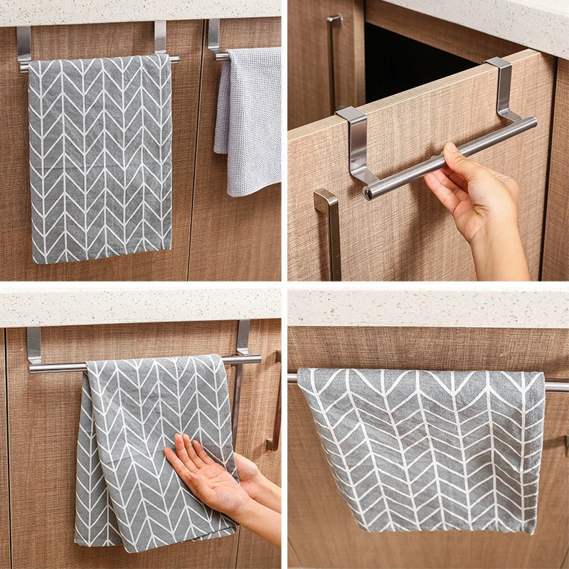 Kitchen Cabinet Door Towel Bar Stainless Steel Punch-free Hooks