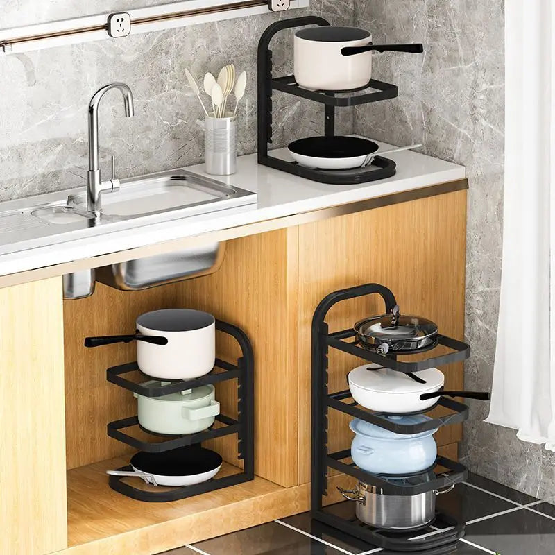 Kitchen Multi-Tier Stainless Steel Pot Rack Under Sink Storage Space Saver