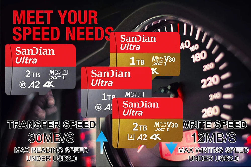 SanDian Ultra MicroSD Card – High-Speed V10 Memory Card 2TB/1TB/512GB/256GB