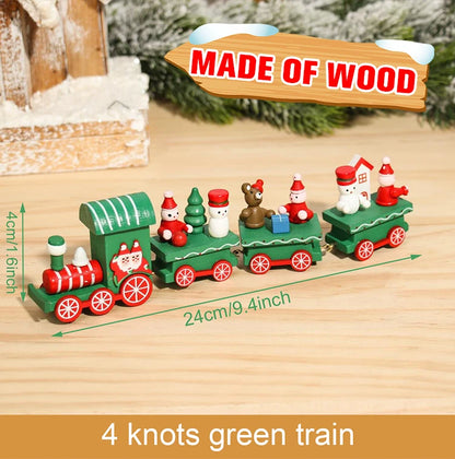 Christmas Wooden Train Set Holiday Decoration Santa Snowman Kids Gift Toy