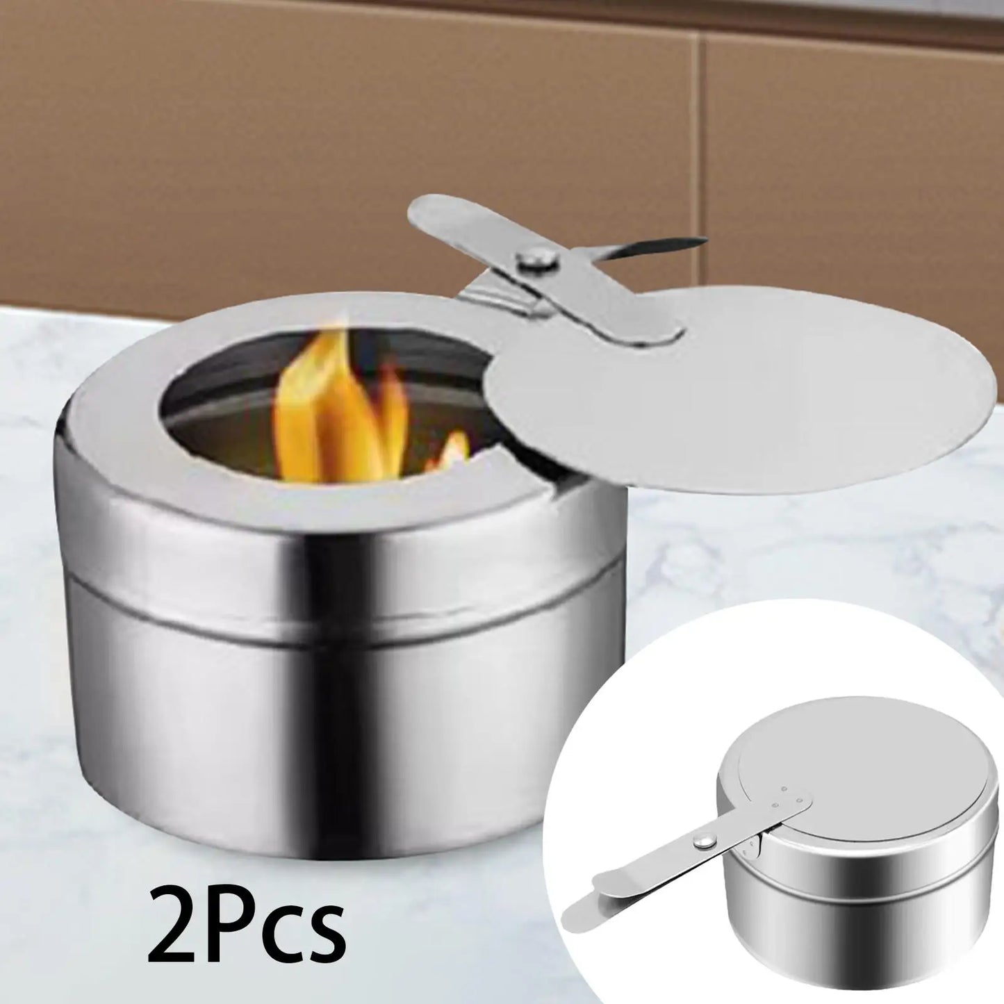 2-Piece Stainless Steel Chafing Fuel Holders with Cover – Buffet Warmer Fuel Canister Set
