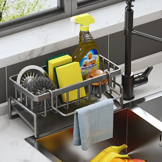 Kitchen Sink Tap-Mounted Storage Shelf with Drainage Rack Organizer