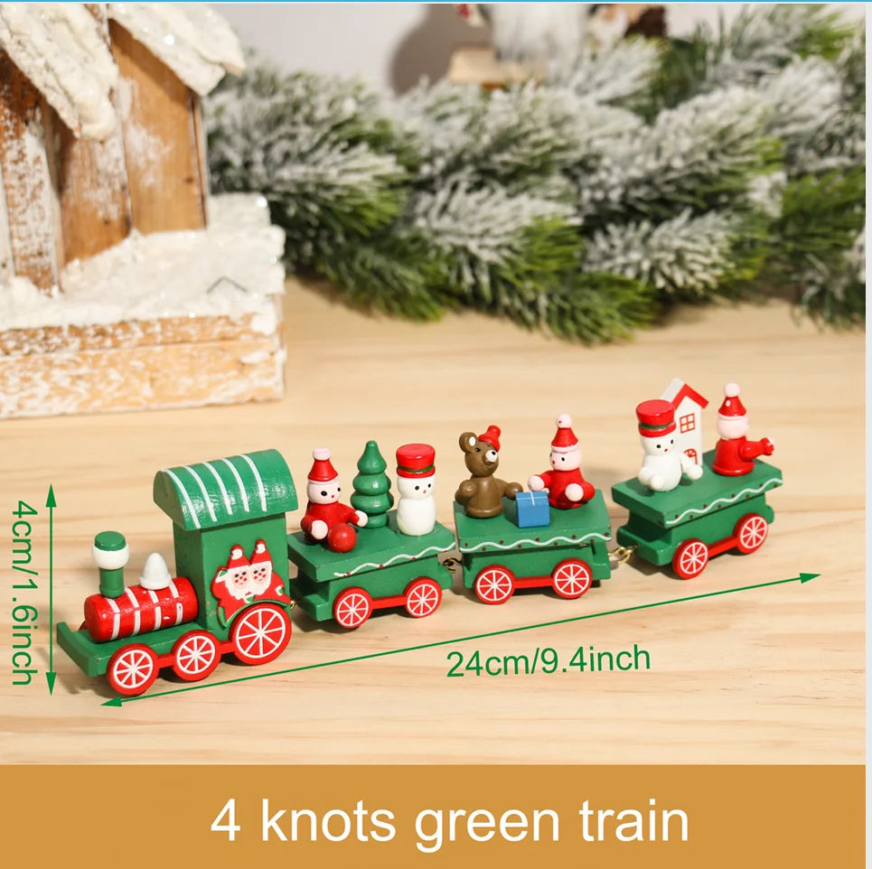 Christmas Wooden Train Set Holiday Decoration Santa Snowman Kids Gift Toy
