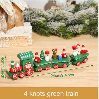 Christmas Wooden Train Set Holiday Decoration Santa Snowman Kids Gift Toy