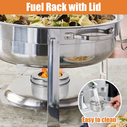 6-Pcs Stainless Steel Chafing Fuel Holder with Safety Cover – Round Buffet Set