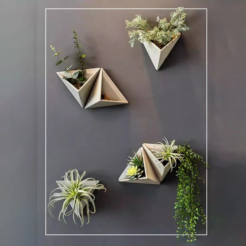 Modern Cement Wall Vase Planter – Decorative Hanging Indoor Flower Pot