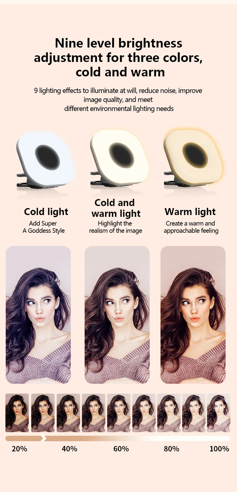 Portable Beauty Fill Light Pocket LED Selfie Light with Clip for Live Streaming & Photos