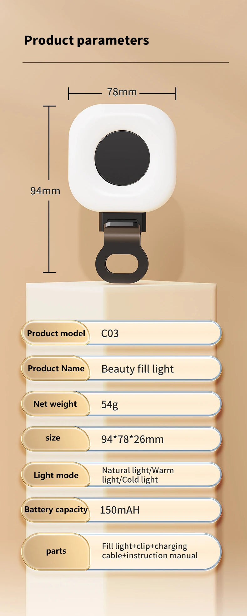 Portable Beauty Fill Light Pocket LED Selfie Light with Clip for Live Streaming & Photos