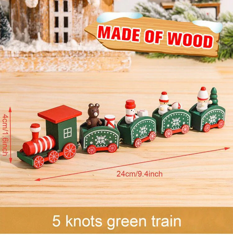 Christmas Wooden Train Set Holiday Decoration Santa Snowman Kids Gift Toy