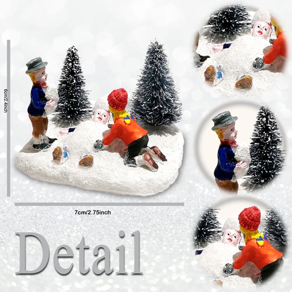 Christmas Village Set Kids Playing Figurine Resin Miniature Holiday Decor