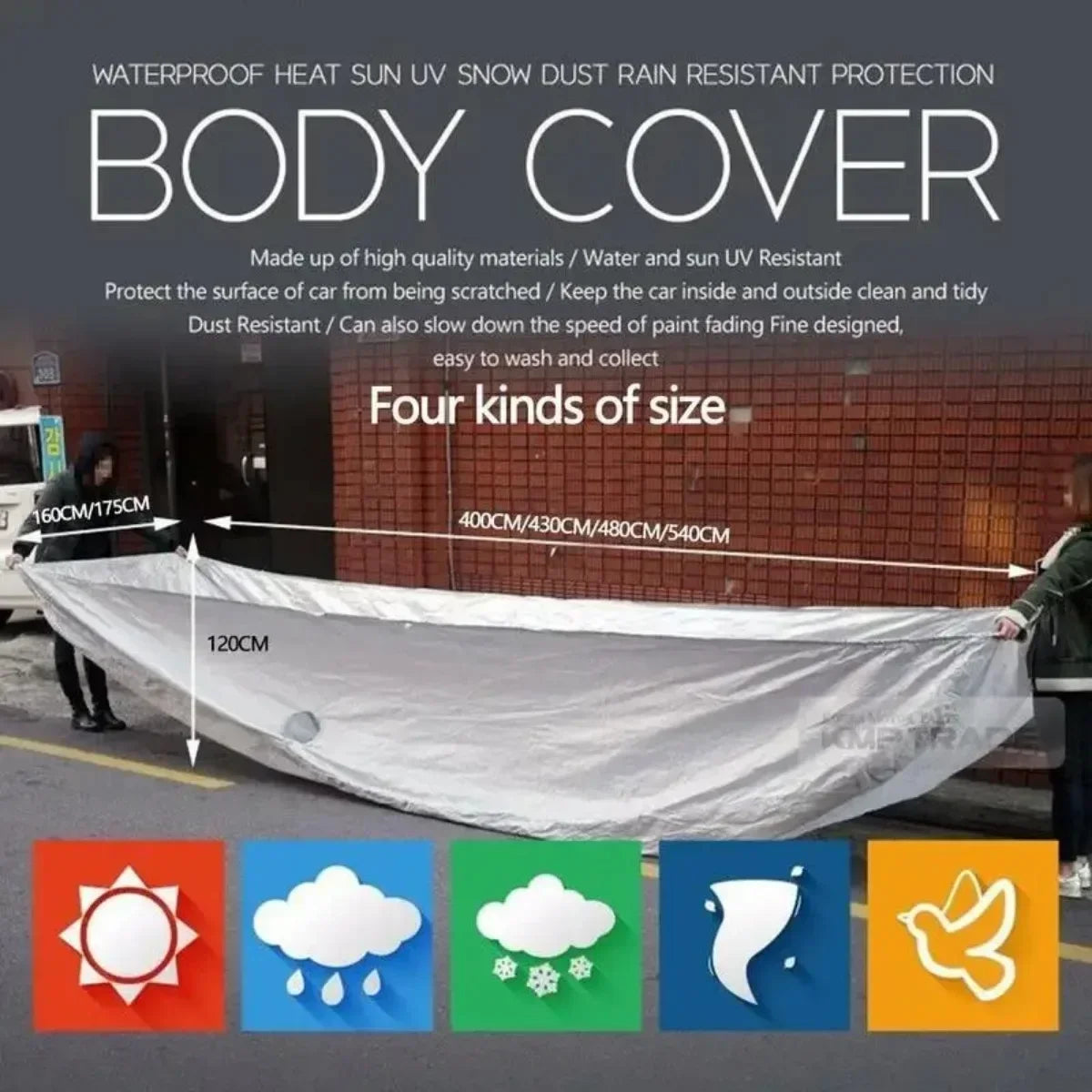 Outdoor Car Cover Silver Dacron – Universal Sedan, UV, Snow, Sun, Dust & Waterproof Protection