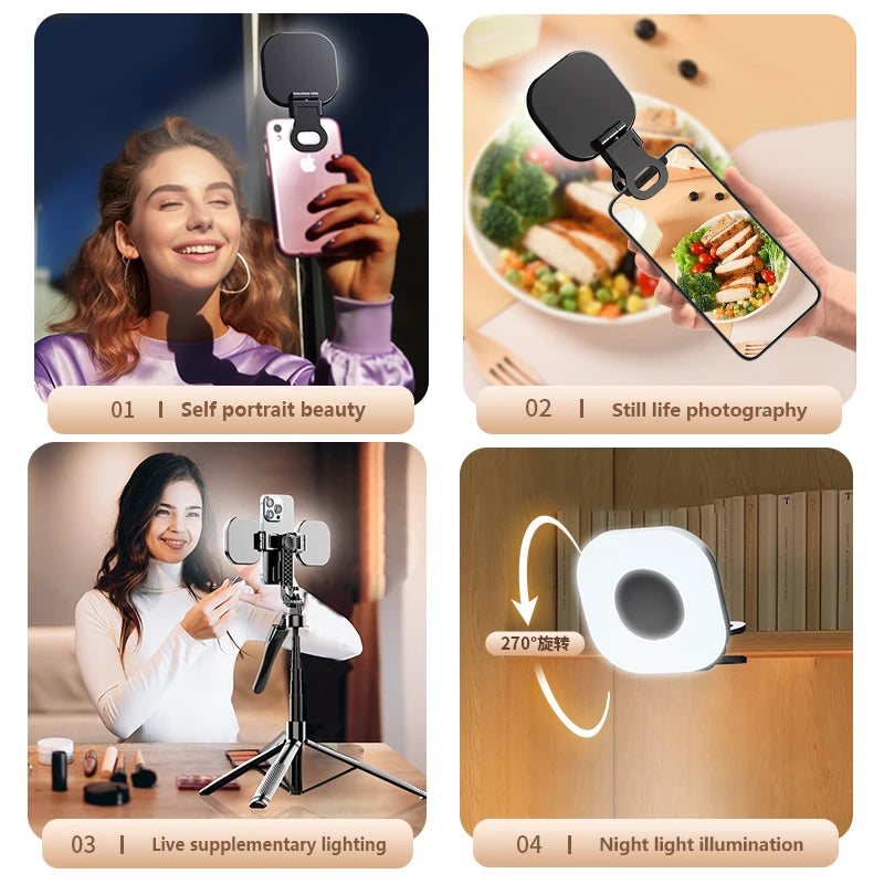 Portable Beauty Fill Light Pocket LED Selfie Light with Clip for Live Streaming & Photos