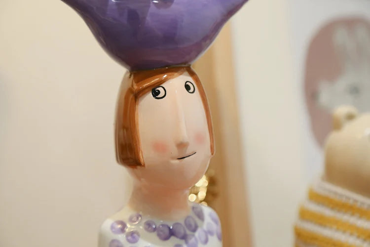 Modern Ceramic Boy & Girl Vase Figurine Tabletop Dried Flower Holder Decor