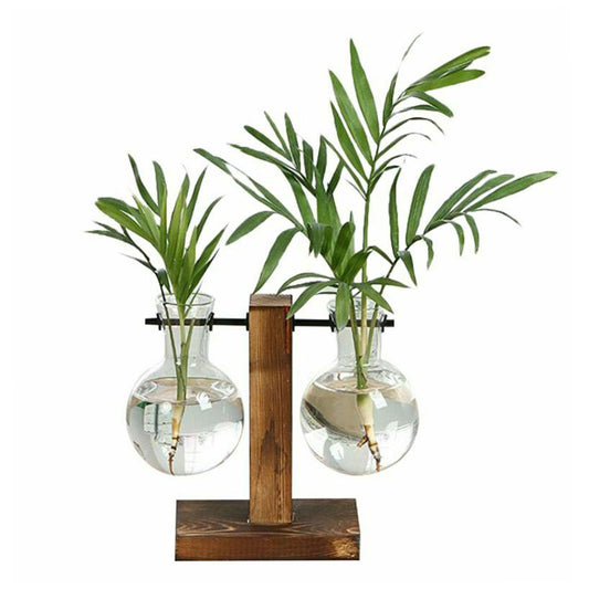 Vintage Wood & Glass Terrarium Planter – Tabletop Hydroponic Vase