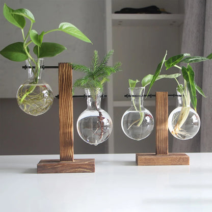 Vintage Wood & Glass Terrarium Planter – Tabletop Hydroponic Vase
