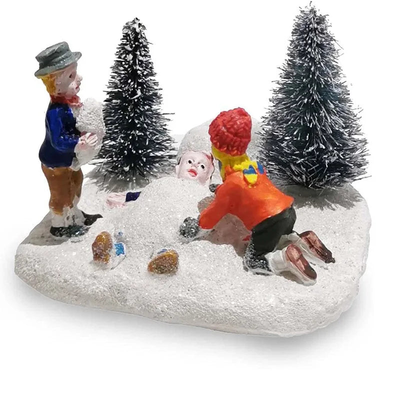 Christmas Village Set Kids Playing Figurine Resin Miniature Holiday Decor