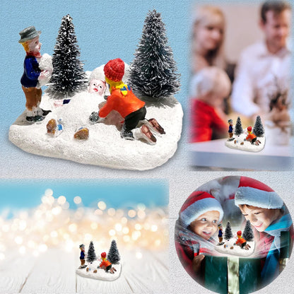 Christmas Village Set Kids Playing Figurine Resin Miniature Holiday Decor