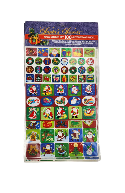 Lot of 4 Packs of 100 Santa's Secrets Christmas Sticker Sets | Kids Holiday Stickers