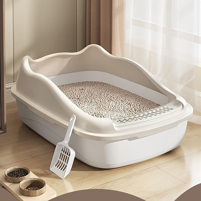 Extra-Large Semi-Enclosed Cat Litter Box with Anti-Splash Design, Easy Clean & Portable Beige