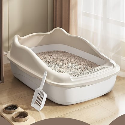 Extra-Large Semi-Enclosed Cat Litter Box with Anti-Splash Design, Easy Clean & Portable Beige