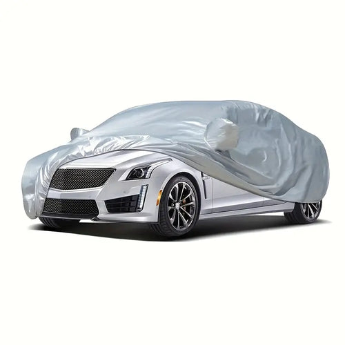 Outdoor Car Cover Silver Dacron – Universal Sedan, UV, Snow, Sun, Dust & Waterproof Protection