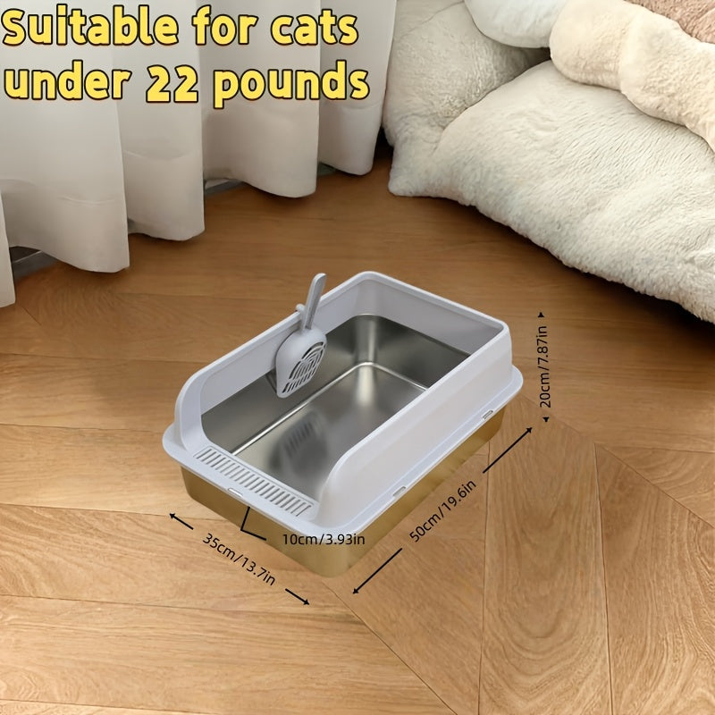 Large Stainless Steel Cat Litter Box with Scoop Metal Tray Suitable for Big Cats