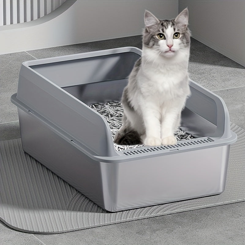 Large Stainless Steel Cat Litter Box with Scoop Metal Tray Suitable for Big Cats