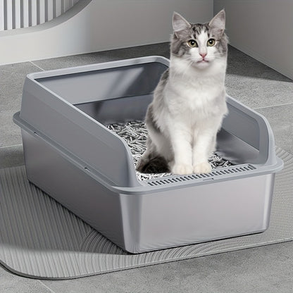 Large Stainless Steel Cat Litter Box with Scoop Metal Tray Suitable for Big Cats