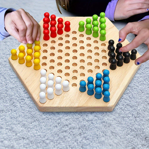 1 Set of Portable Wooden Chinese Jump Checkers - Fun Board Game Supplies for On-the-Go Entertainment