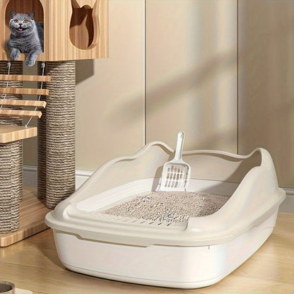 Extra-Large Semi-Enclosed Cat Litter Box with Anti-Splash Design, Easy Clean & Portable Beige