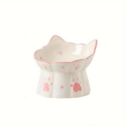 Elevated Ceramic Cat Bowls, Anti-Tip Neck Protection Raised Feeding And Drinking Station