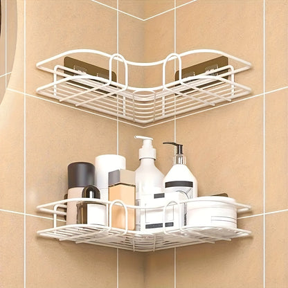Wall Mounted Bathroom Storage Rack Corner Shower Shelf No-Drill Cast Iron