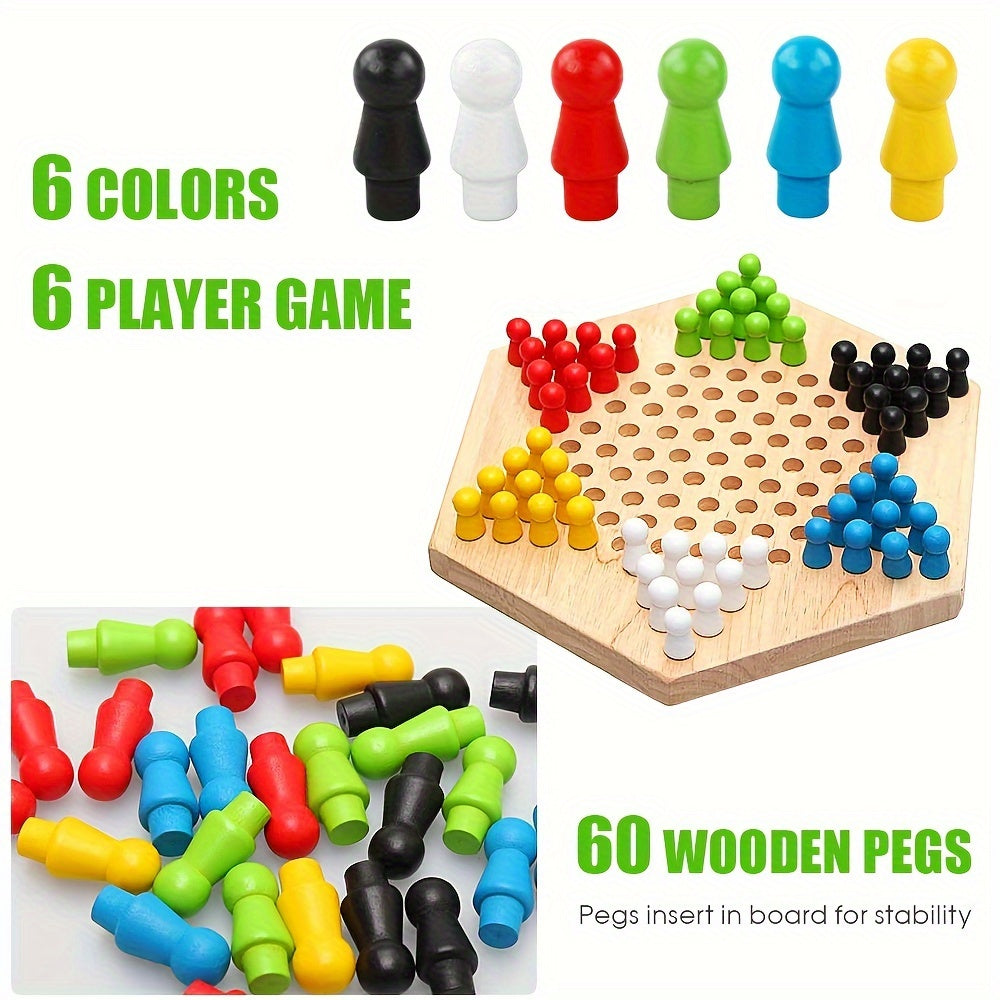 1 Set of Portable Wooden Chinese Jump Checkers - Fun Board Game Supplies for On-the-Go Entertainment
