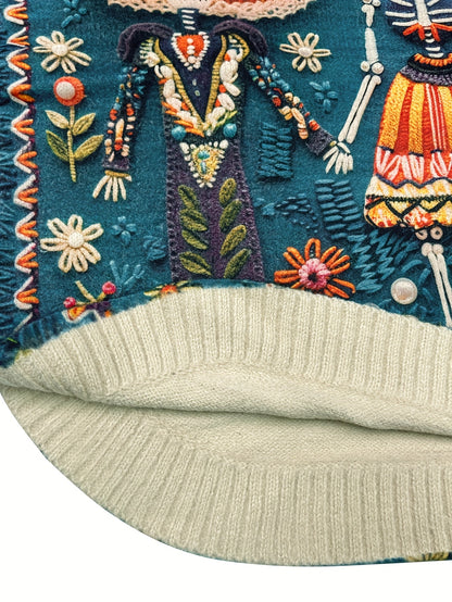 All-Over Print Undead Couple Pattern Thick Casual Crew Neck Long Sleeve Sweater, Round Hem, Women's Clothing